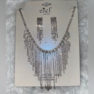 Womens Silver Necklace and Earring Set Rhinestones Prom Homecoming Wedding